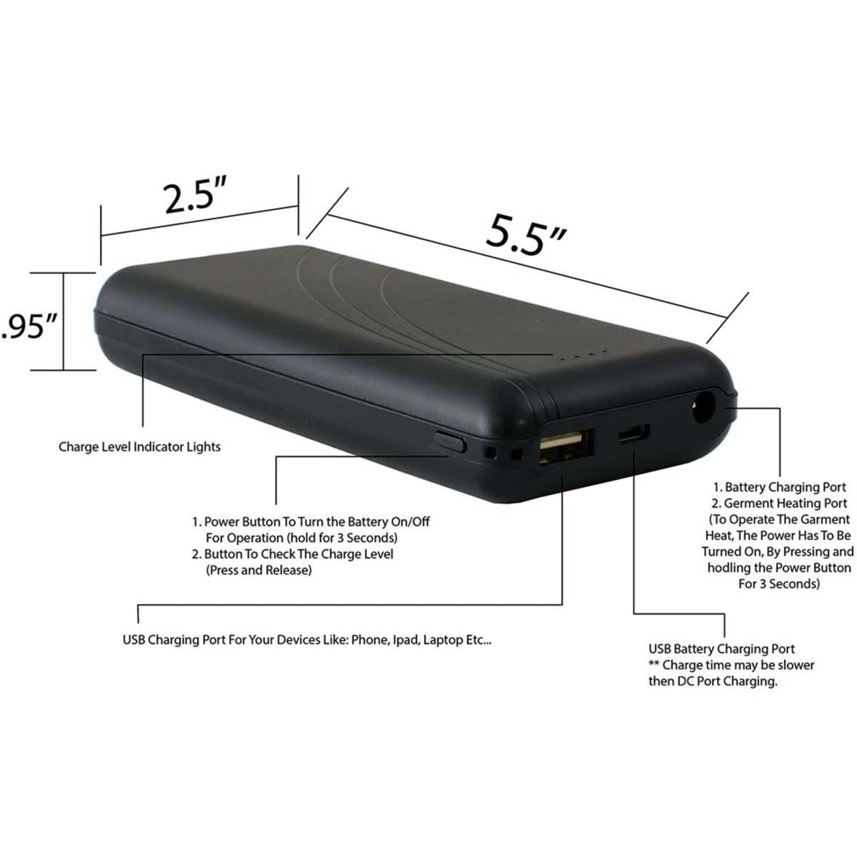 Rechargeable Heated Hoodie with Front and Back Heat Zones and Motorcycle Battery Adapter