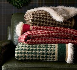 Reversible Houndstooth Fleece Throw Blanket with Soft Plush Faux Fur Backing