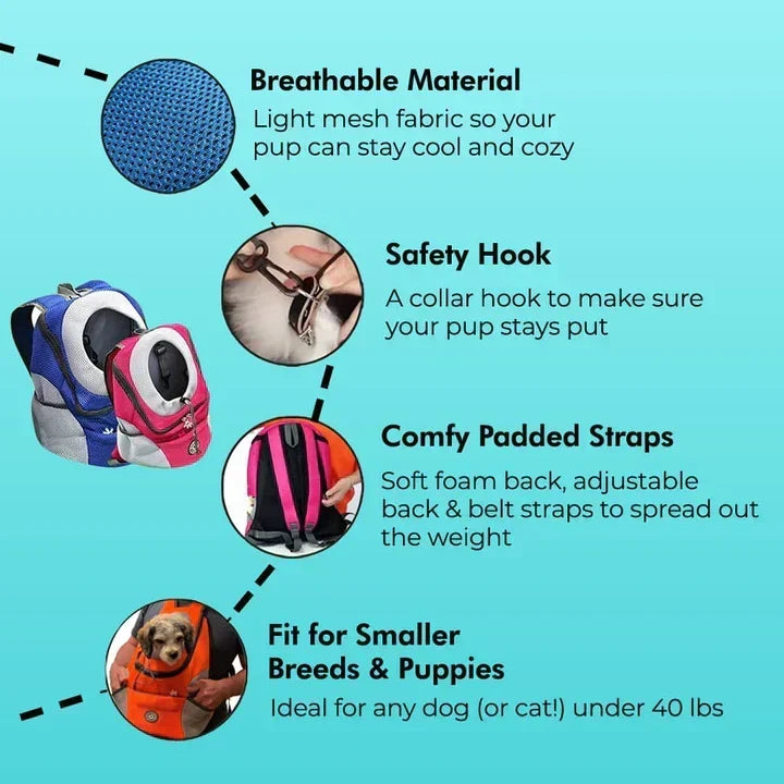Pet Carrier Backpack with Mesh Ventilation and Interior Leash Hook