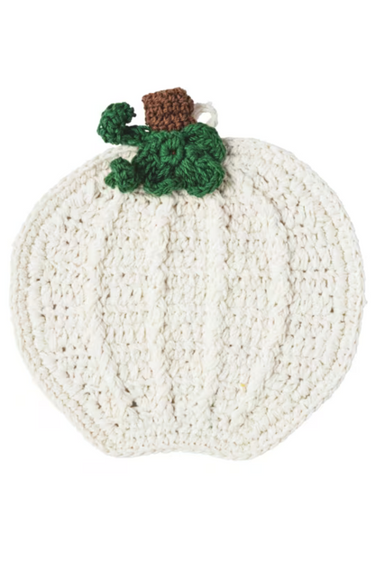 Heat-Resistant Cotton Trivet with Pumpkin Shape and Crocheted Grip Surface