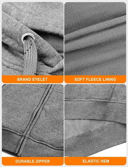 Mens Electric Heated Zipper Sweatshirt with Rechargeable Battery Pack and Dual Heating Zones