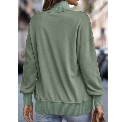 Women's Drawstring Stand Collar Pullover with Front Pockets and Long Sleeves