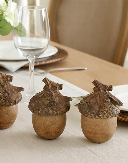 Resin Acorn Sculpture with Textured Cap and Neutral Finish, 5 Inches
