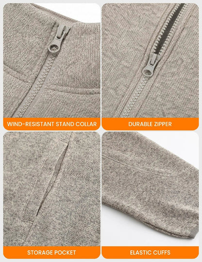 Mens Heated Fleece Jacket with Five Carbon Fiber Zones and Three Heat Levels for Outdoors
