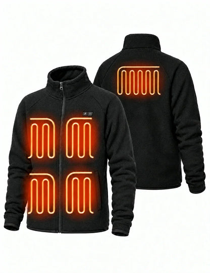 Mens Heated Fleece Jacket with Five Carbon Fiber Zones and Three Heat Levels for Outdoors