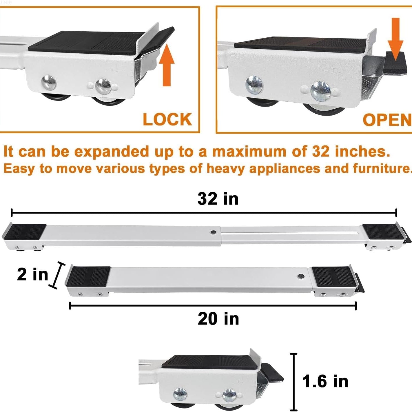 Appliance Roller Base with Dual Brake Locks and Adjustable Width