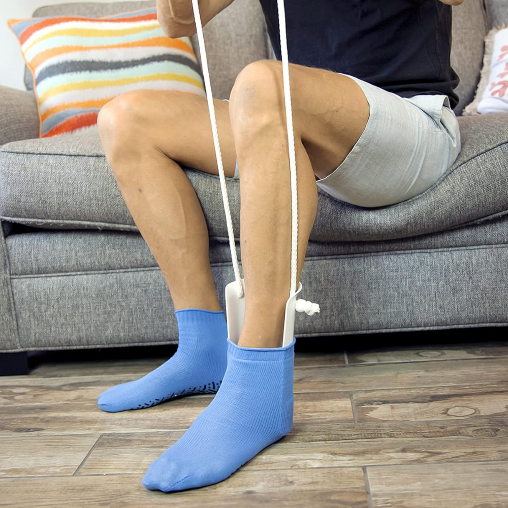 Sock Assist Device with Pull Straps and Sponge Grip Frame for Upright Dressing