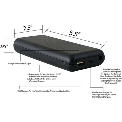 Rechargeable Heated Hoodie with Front and Back Heat Zones and Motorcycle Battery Adapter