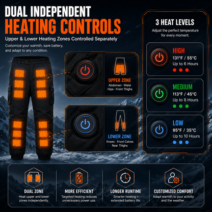 Heated Pants with 18 Graphene Zones and Dual Controls for Winter Riding