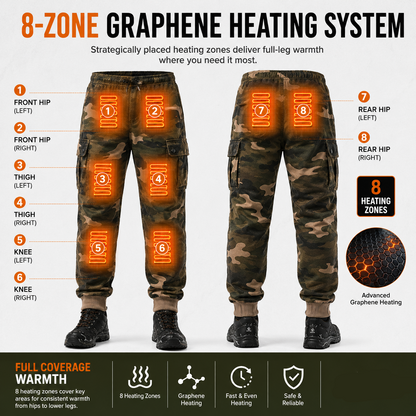 Heated Cargo Pants with 8 Graphene Zones and Independent Heat Control