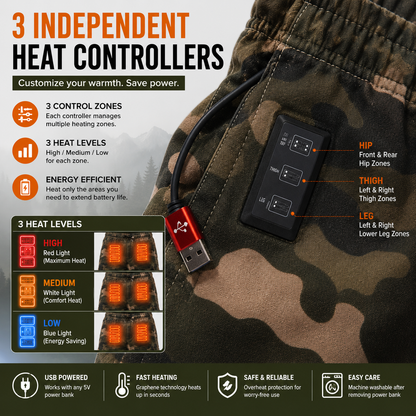 Heated Cargo Pants with 8 Graphene Zones and Independent Heat Control