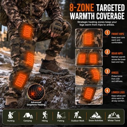 Heated Cargo Pants with 8 Graphene Zones and Independent Heat Control