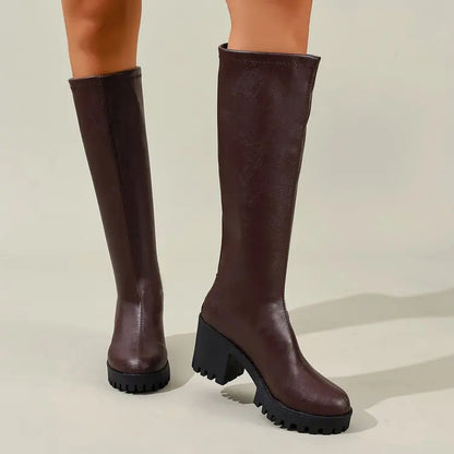 Chunky Heel Knee High Boots - Stella