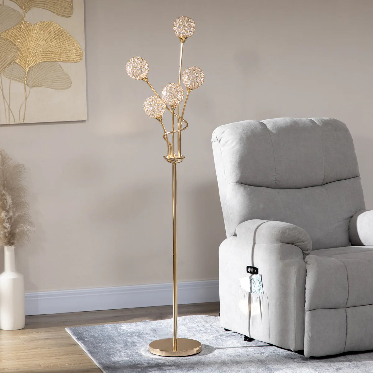 Bale 5-Light Crystal Floor Lamp, Gold Tone Metal Frame