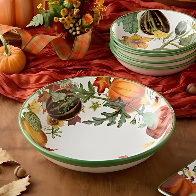 13-Inch Ceramic Serving Bowl with Harvest Print and 128-Ounce Capacity