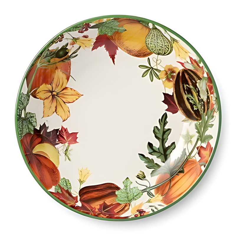 13-Inch Ceramic Serving Bowl with Harvest Print and 128-Ounce Capacity