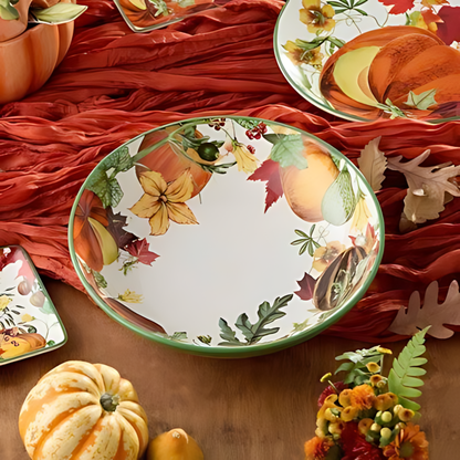 13-Inch Ceramic Serving Bowl with Harvest Print and 128-Ounce Capacity