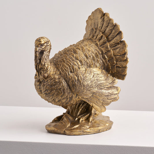 Polyresin Turkey Centerpiece with Bronzed Finish and Detailed Feathers for Autumn Table Display