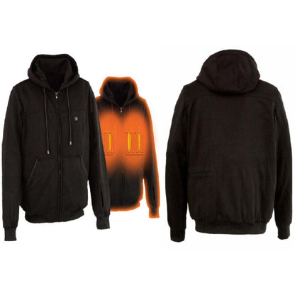 Rechargeable Heated Hoodie with Front and Back Heat Zones and Motorcycle Battery Adapter