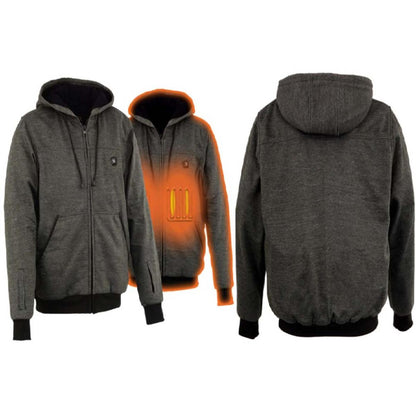 Rechargeable Heated Hoodie with Front and Back Heat Zones and Motorcycle Battery Adapter