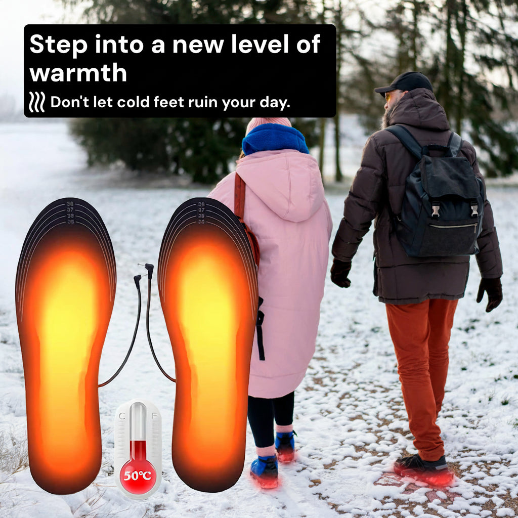 USB Rechargeable Heated Insoles with Dual Zones and Adjustable Temperature for Winter