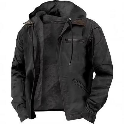 Heavyweight Fleece Lined Hooded Jacket with Adjustable Drawstring and Multiple Pockets