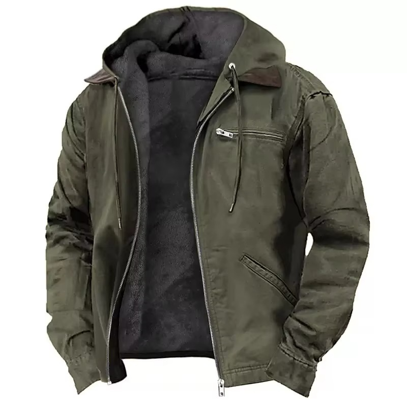 Heavyweight Fleece Lined Hooded Jacket with Adjustable Drawstring and Multiple Pockets
