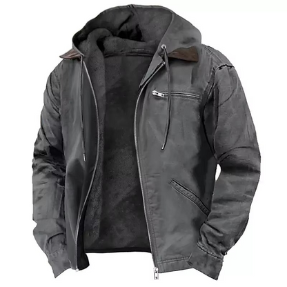 Heavyweight Fleece Lined Hooded Jacket with Adjustable Drawstring and Multiple Pockets