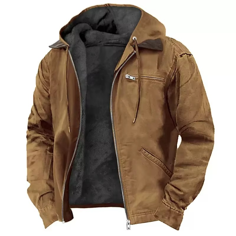 Heavyweight Fleece Lined Hooded Jacket with Adjustable Drawstring and Multiple Pockets