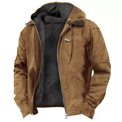 Heavyweight Fleece Lined Hooded Jacket with Adjustable Drawstring and Multiple Pockets