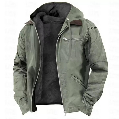Heavyweight Fleece Lined Hooded Jacket with Adjustable Drawstring and Multiple Pockets