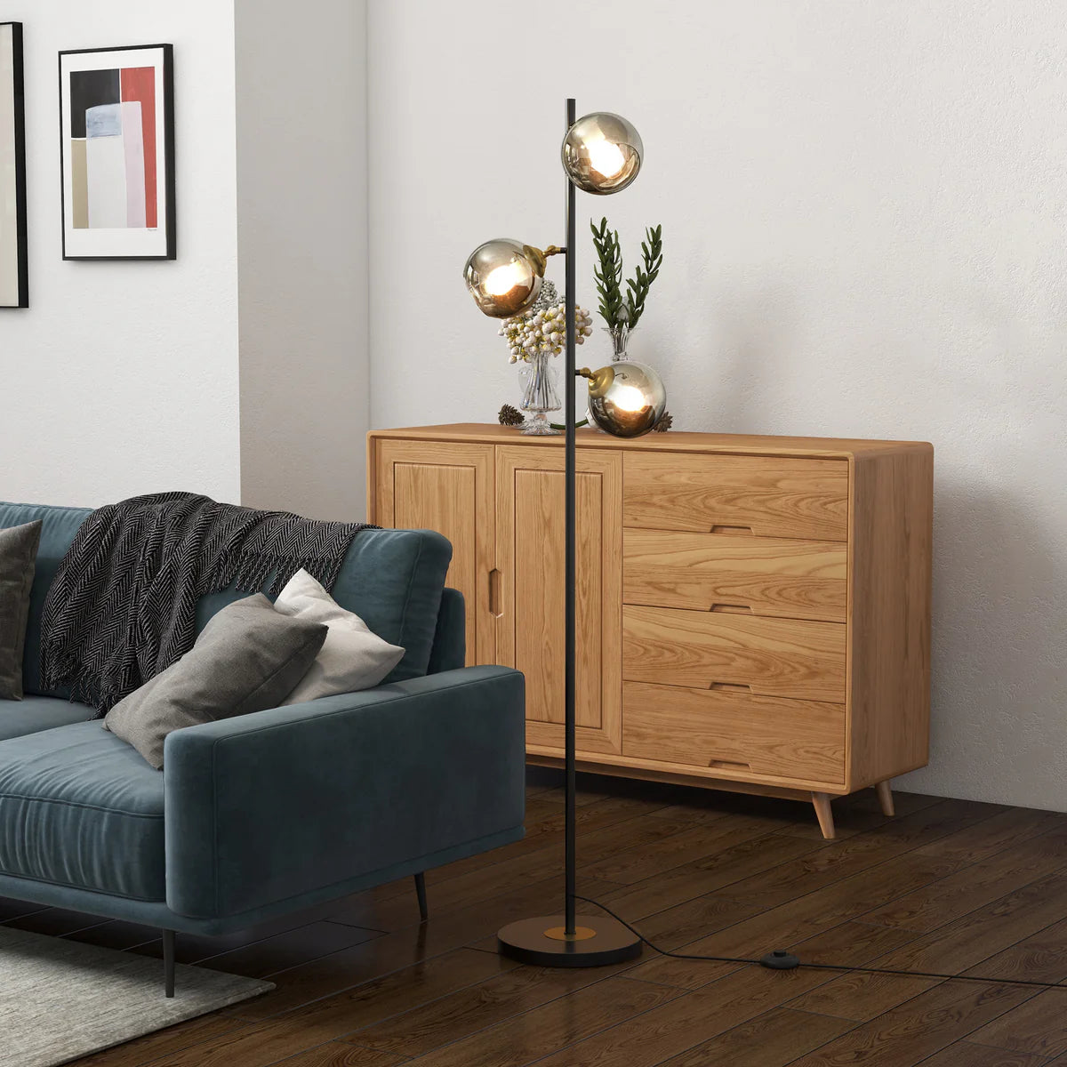 Bellro 3-Light Floor Lamp with Adjustable Glass Shades