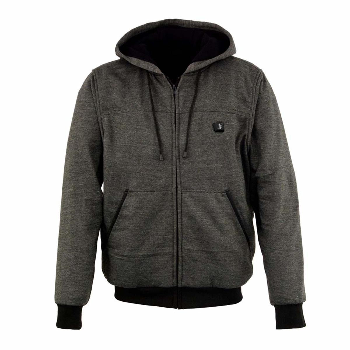 Rechargeable Heated Hoodie with Front and Back Heat Zones and Motorcycle Battery Adapter