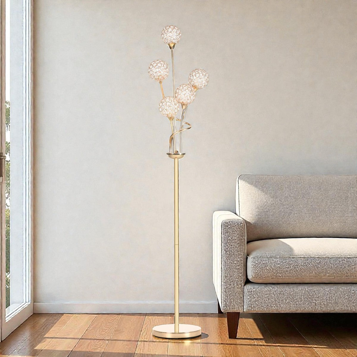 Bale 5-Light Crystal Floor Lamp, Gold Tone Metal Frame