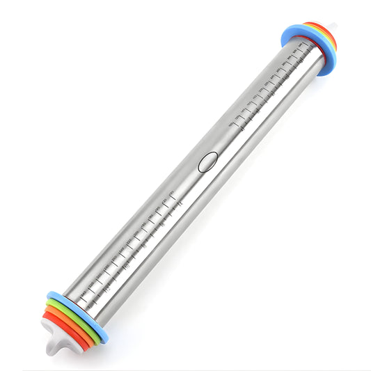 Adjustable Stainless Steel Rolling Pin with Silicone Grip, 17 Inch