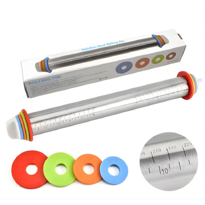 Adjustable Stainless Steel Rolling Pin with Silicone Grip, 17 Inch