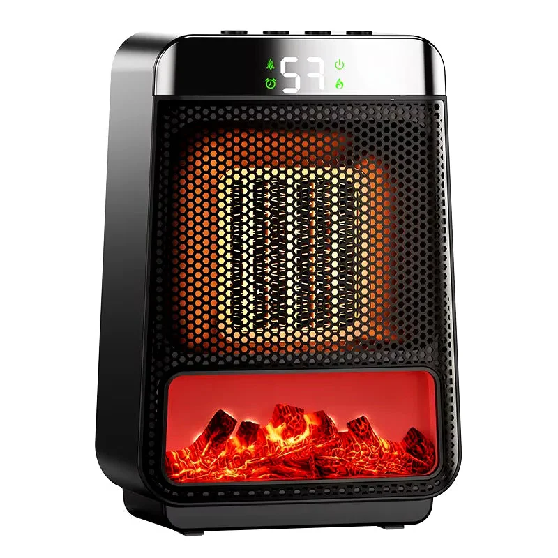 Compact Ceramic Heater with Digital Timer and Flame Effect Light