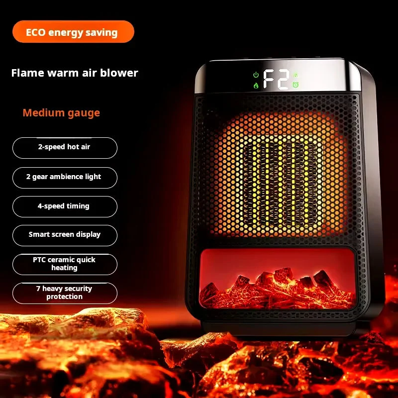 Compact Ceramic Heater with Digital Timer and Flame Effect Light