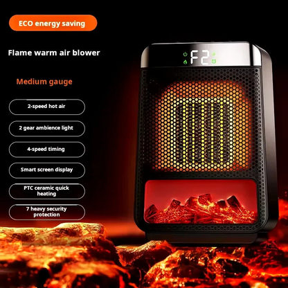 Compact Ceramic Heater with Digital Timer and Flame Effect Light