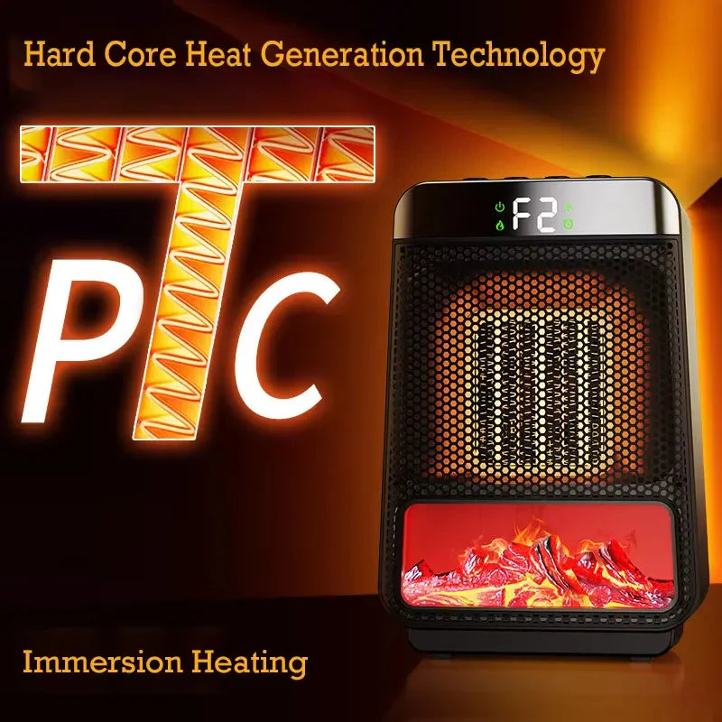 Compact Ceramic Heater with Digital Timer and Flame Effect Light