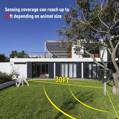 Motion Activated Bird Repeller with Ultrasonic Sound and LED Flash, 30ft Range