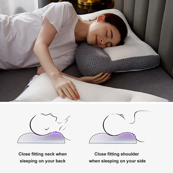 Contoured Neck Pillow with Dual Height Support and Multi-Zone Construction, Machine Washable