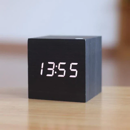 LED Wood Block Clock with Temperature Display and Alarm Function
