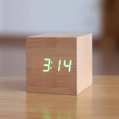 LED Wood Block Clock with Temperature Display and Alarm Function