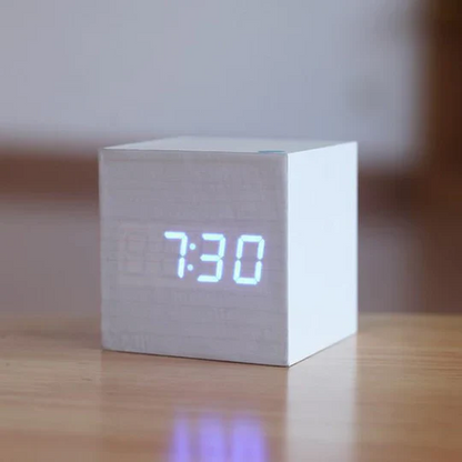LED Wood Block Clock with Temperature Display and Alarm Function