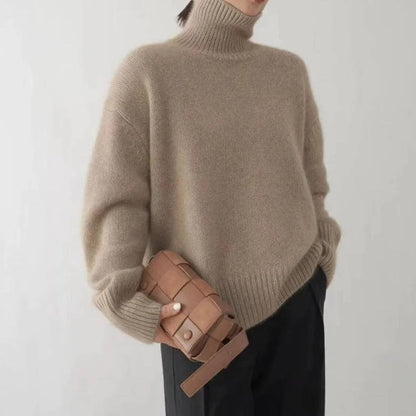 Turtleneck Sweater with Stretch Knit and Full Length Sleeves, Loose Fit