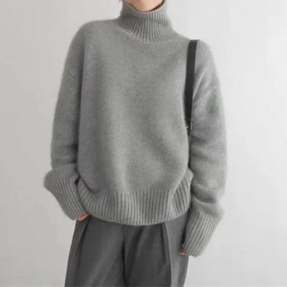 Turtleneck Sweater with Stretch Knit and Full Length Sleeves, Loose Fit