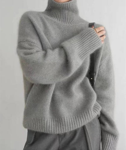 Turtleneck Sweater with Stretch Knit and Full Length Sleeves, Loose Fit