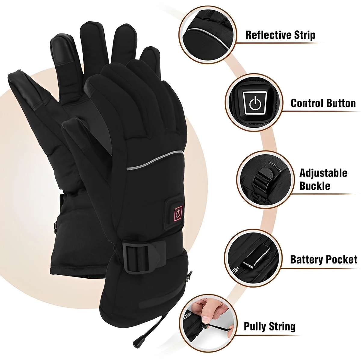 Rechargeable Heated Gloves with Touchscreen Fingertips and Carbon Fiber Heating, 8-Hour Battery