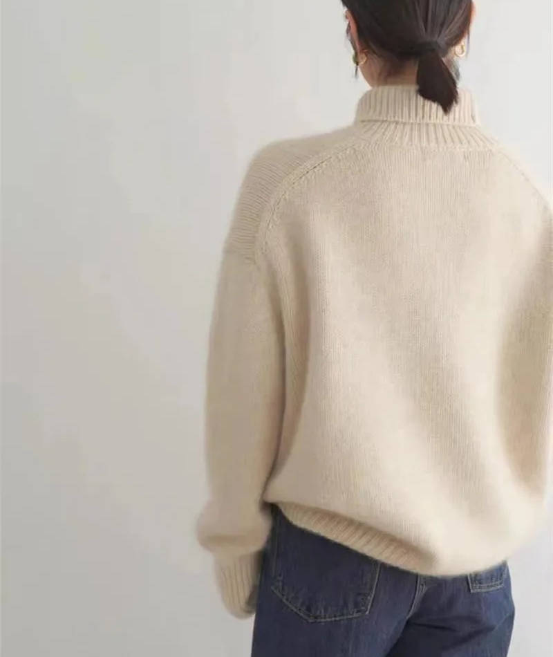 Turtleneck Sweater with Stretch Knit and Full Length Sleeves, Loose Fit